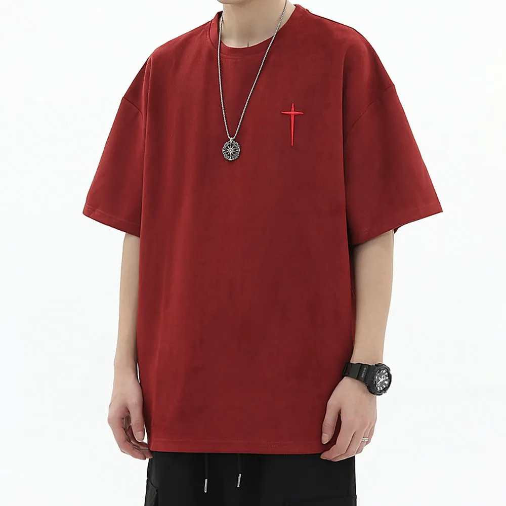 Hip Hop Letter Embroidery Suede T-shirt