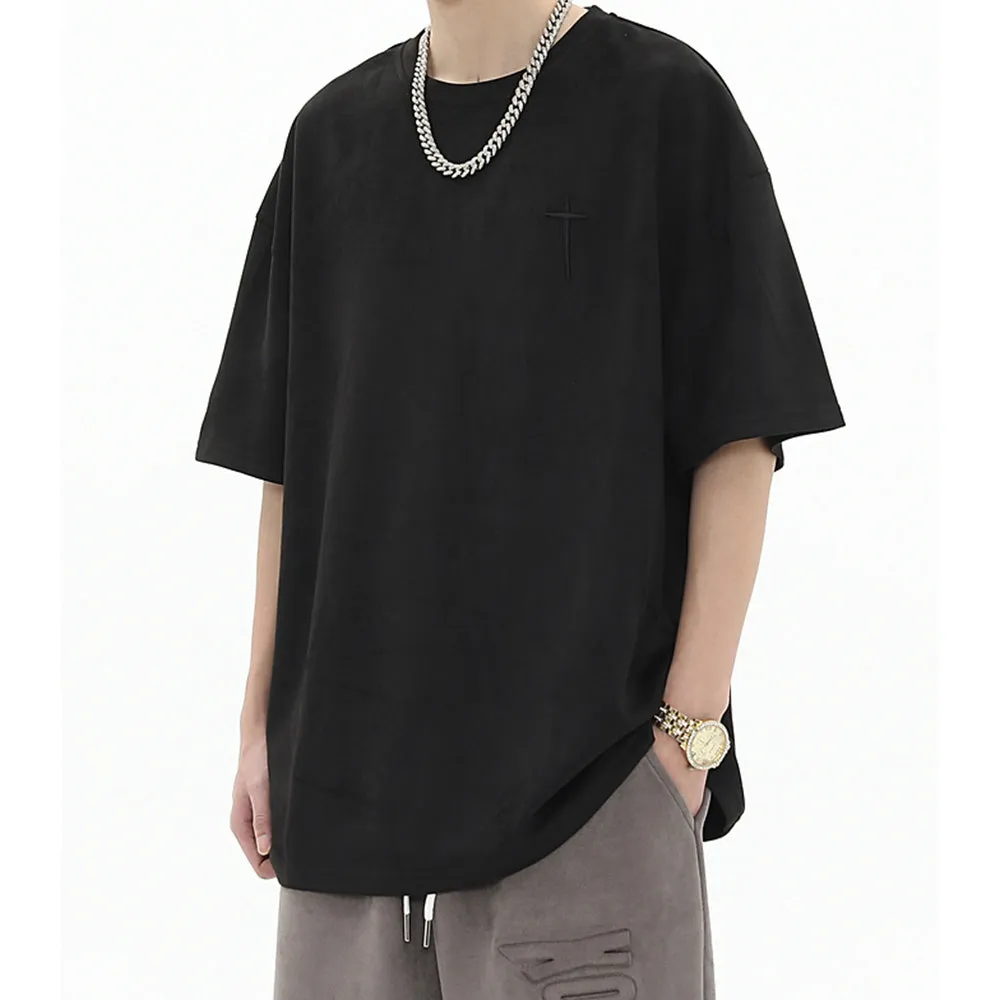 Hip Hop Letter Embroidery Suede T-shirt