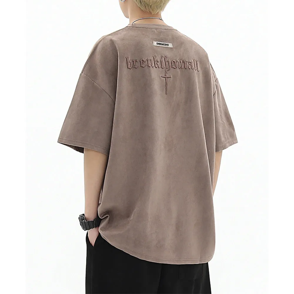 Hip Hop Letter Embroidery Suede T-shirt