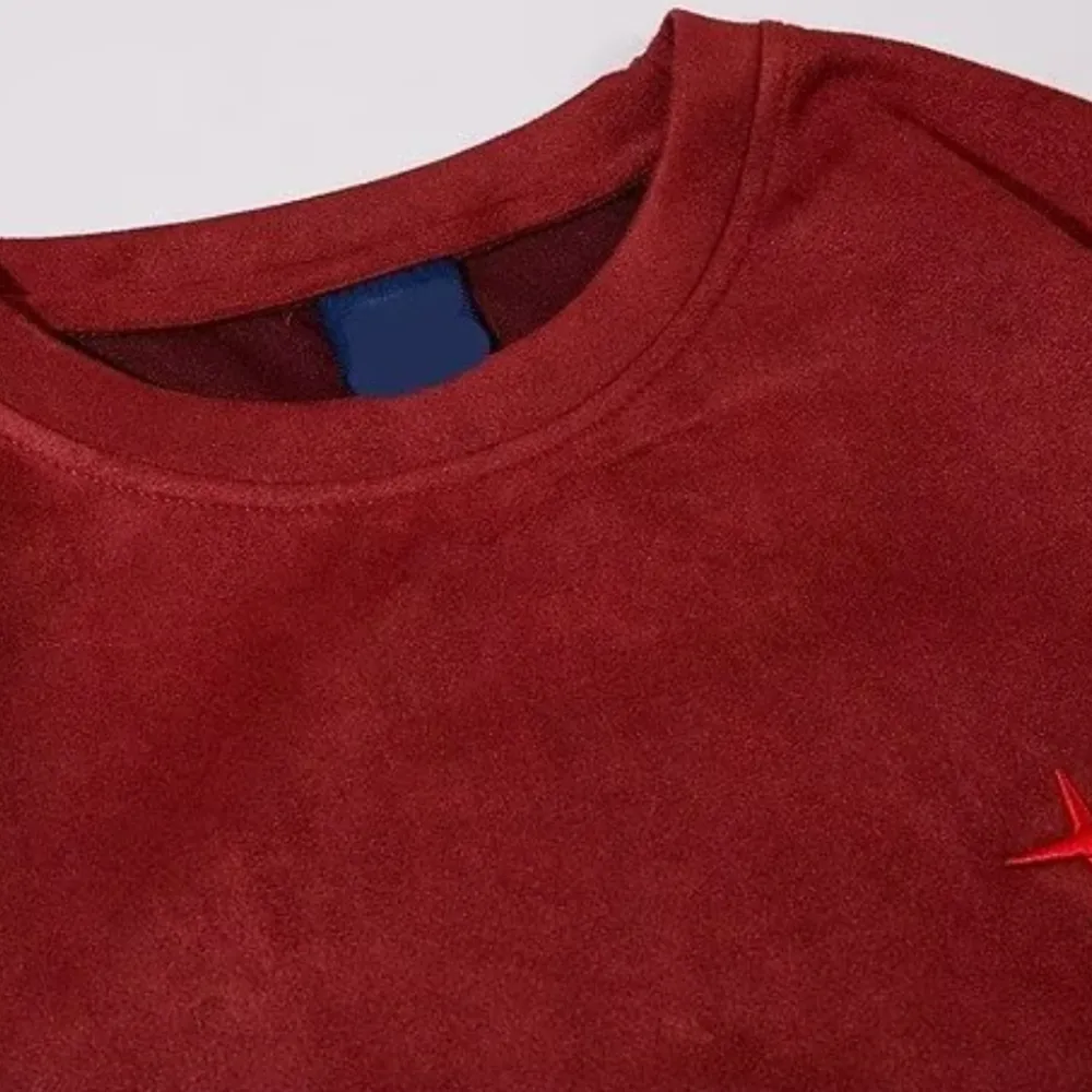 Hip Hop Letter Embroidery Suede T-shirt