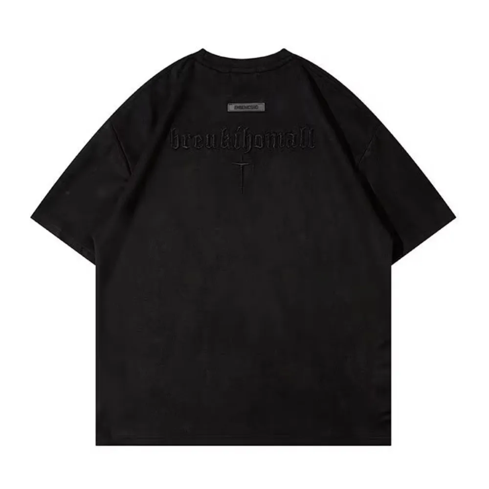 Hip Hop Letter Embroidery Suede T-shirt