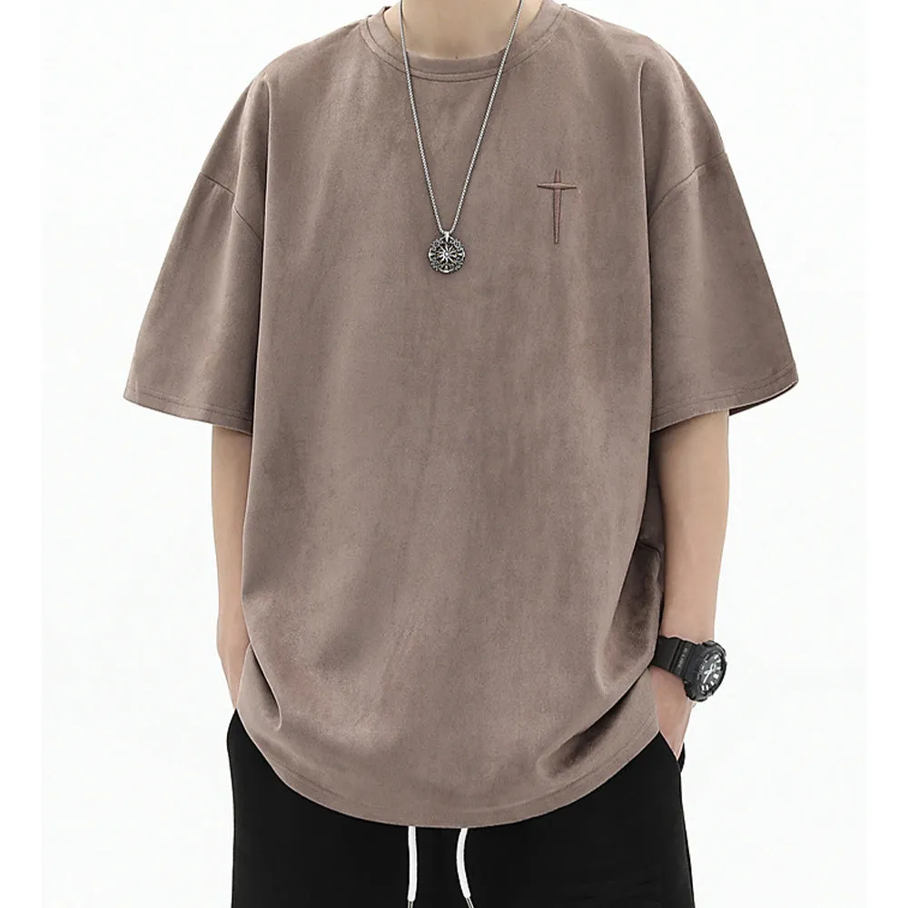 Hip Hop Letter Embroidery Suede T-shirt