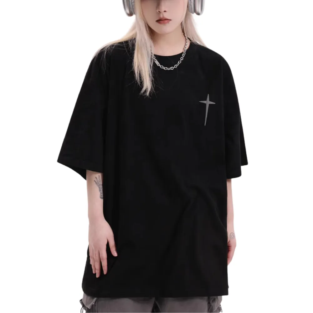 Hip Hop Letter Embroidery Suede T-shirt