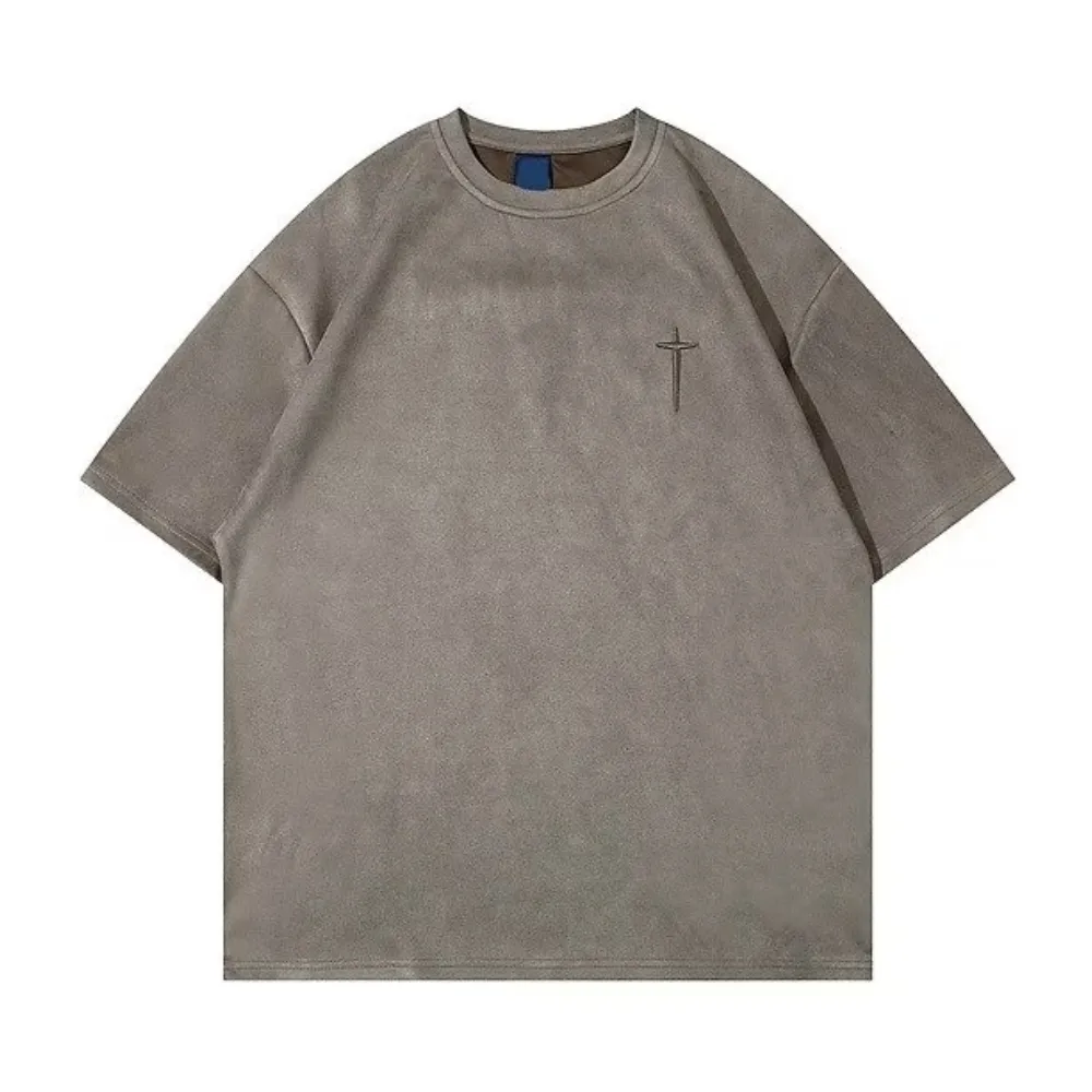 Hip Hop Letter Embroidery Suede T-shirt