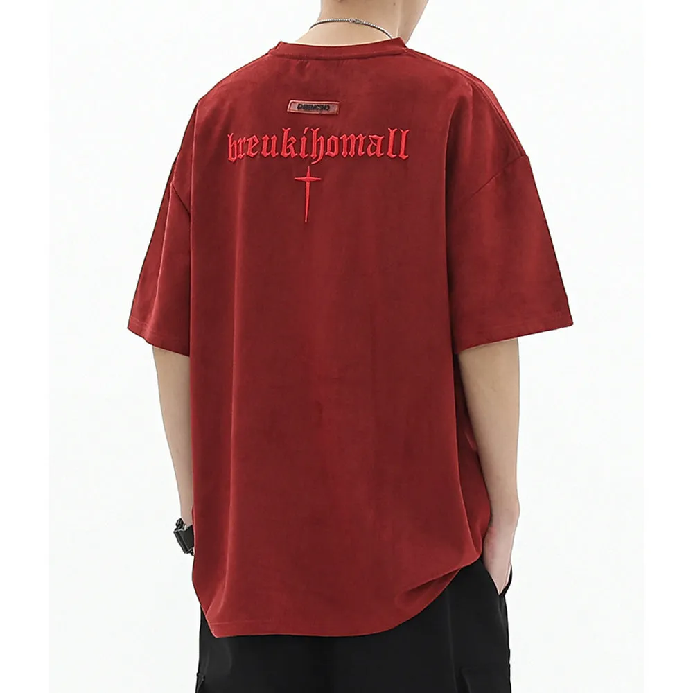 Hip Hop Letter Embroidery Suede T-shirt