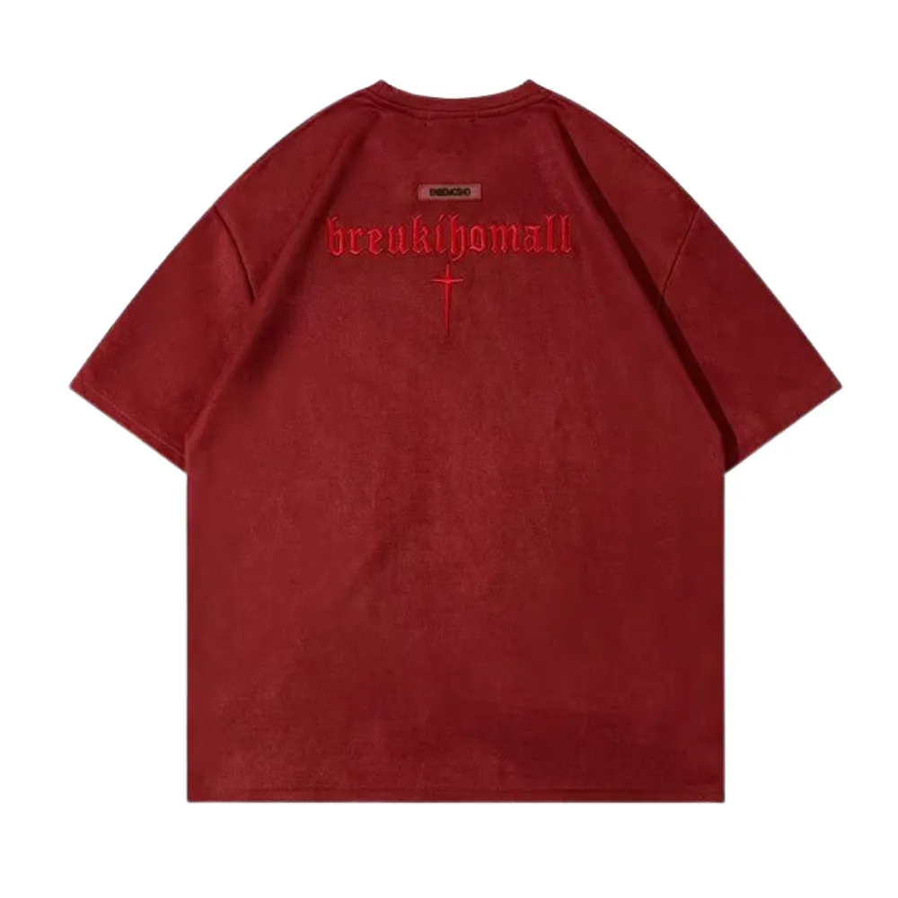 Hip Hop Letter Embroidery Suede T-shirt
