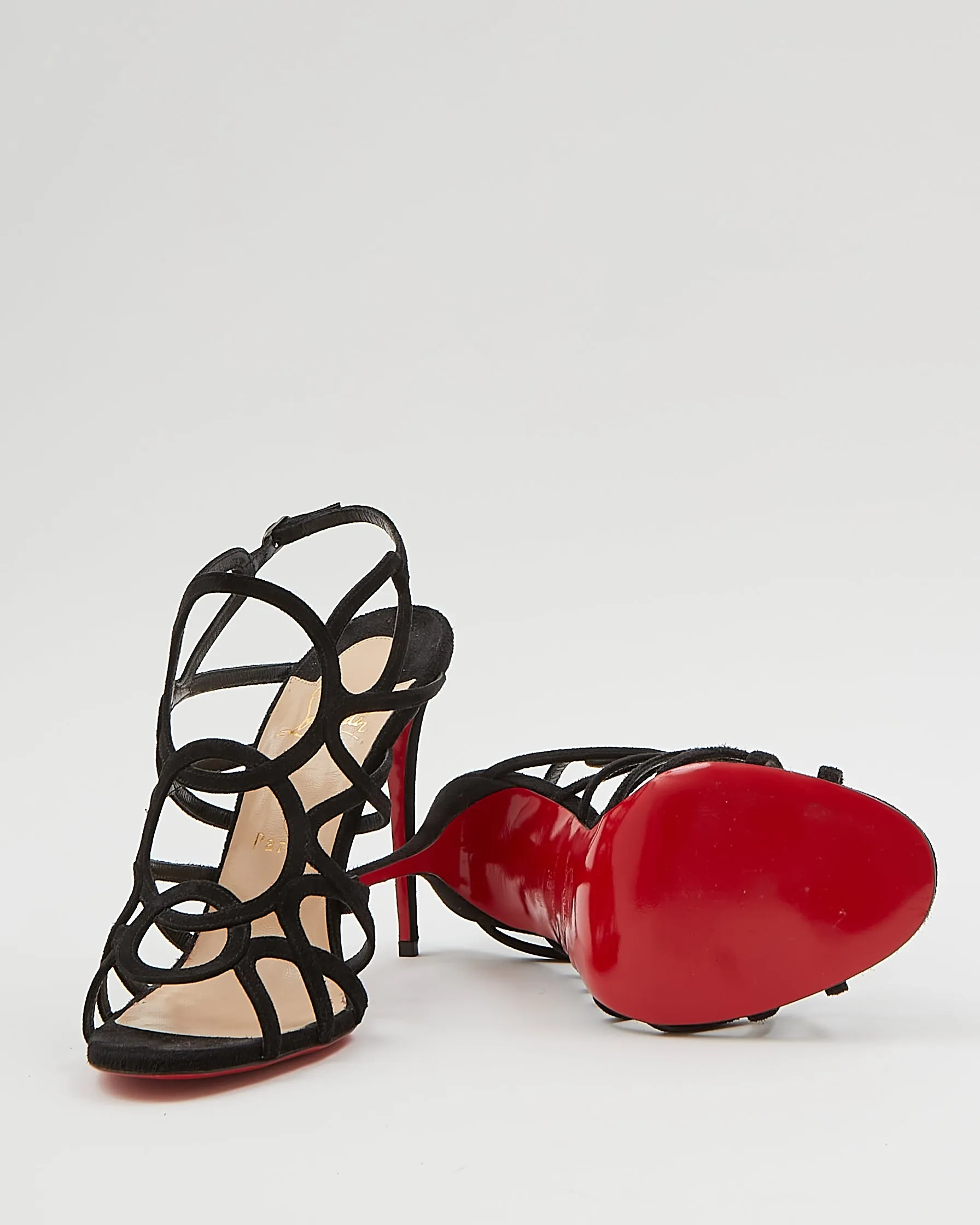 Louboutin Black Suede Cut Out Sandal Heel - 38