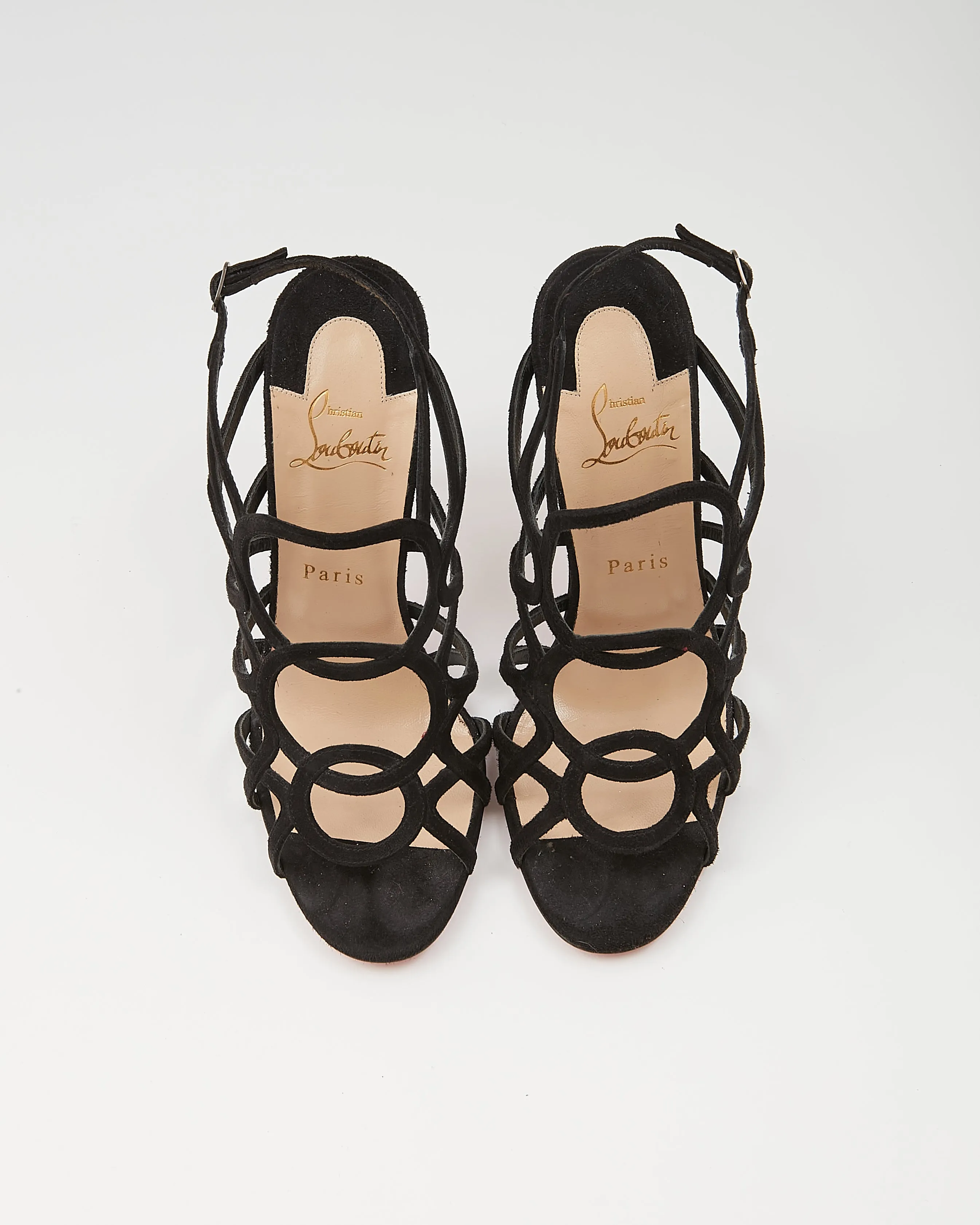 Louboutin Black Suede Cut Out Sandal Heel - 38