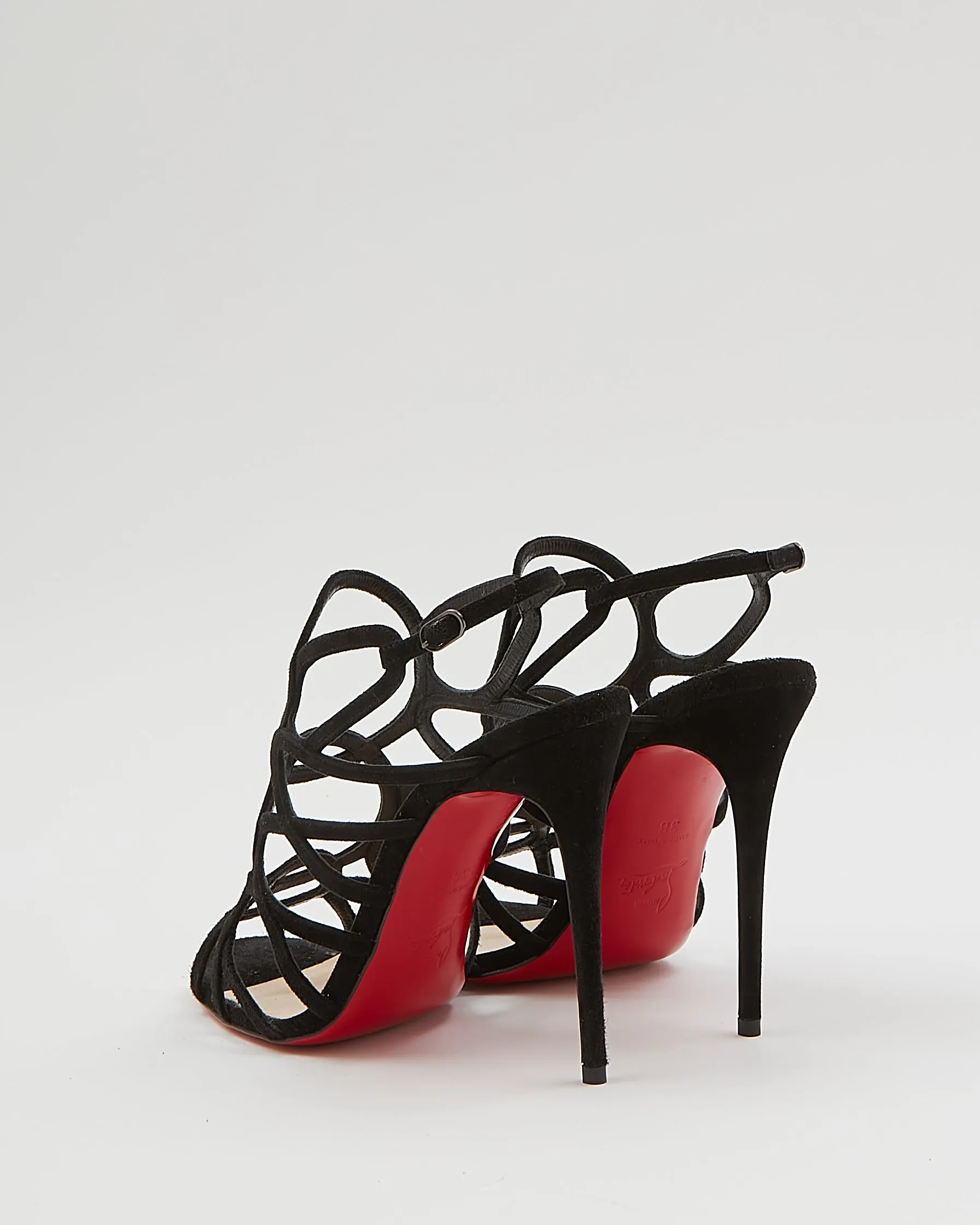Louboutin Black Suede Cut Out Sandal Heel - 38