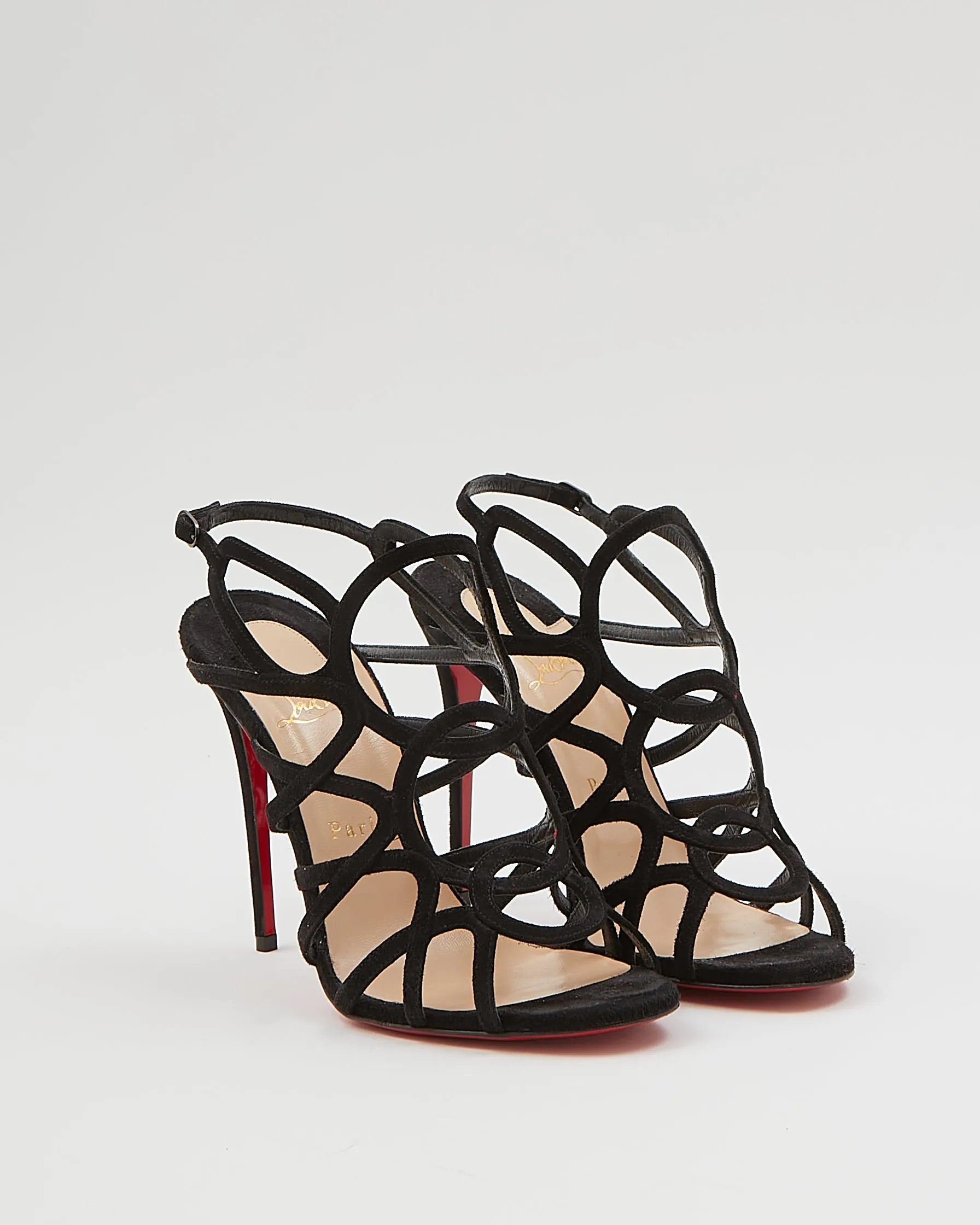 Louboutin Black Suede Cut Out Sandal Heel - 38
