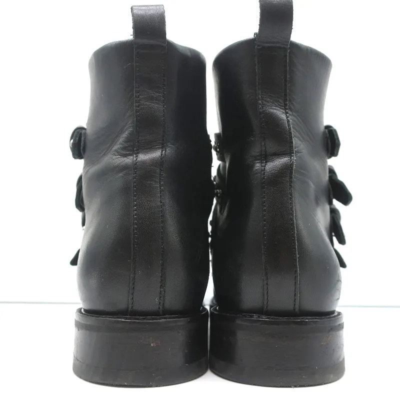 Maje Buckled Ankle Boots Black Studded Leather Size 37 Biker Boots