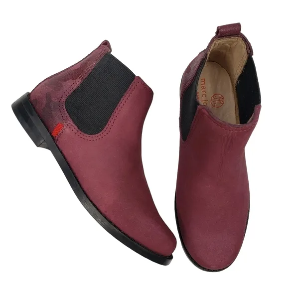 Marc Joseph | New Burgundy Leather Camo Heel Ankle Booties Girl's Size 11.5