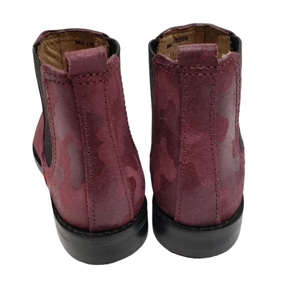 Marc Joseph | New Burgundy Leather Camo Heel Ankle Booties Girl's Size 11.5