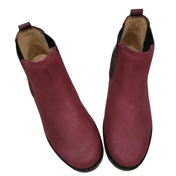 Marc Joseph | New Burgundy Leather Camo Heel Ankle Booties Girl's Size 11.5