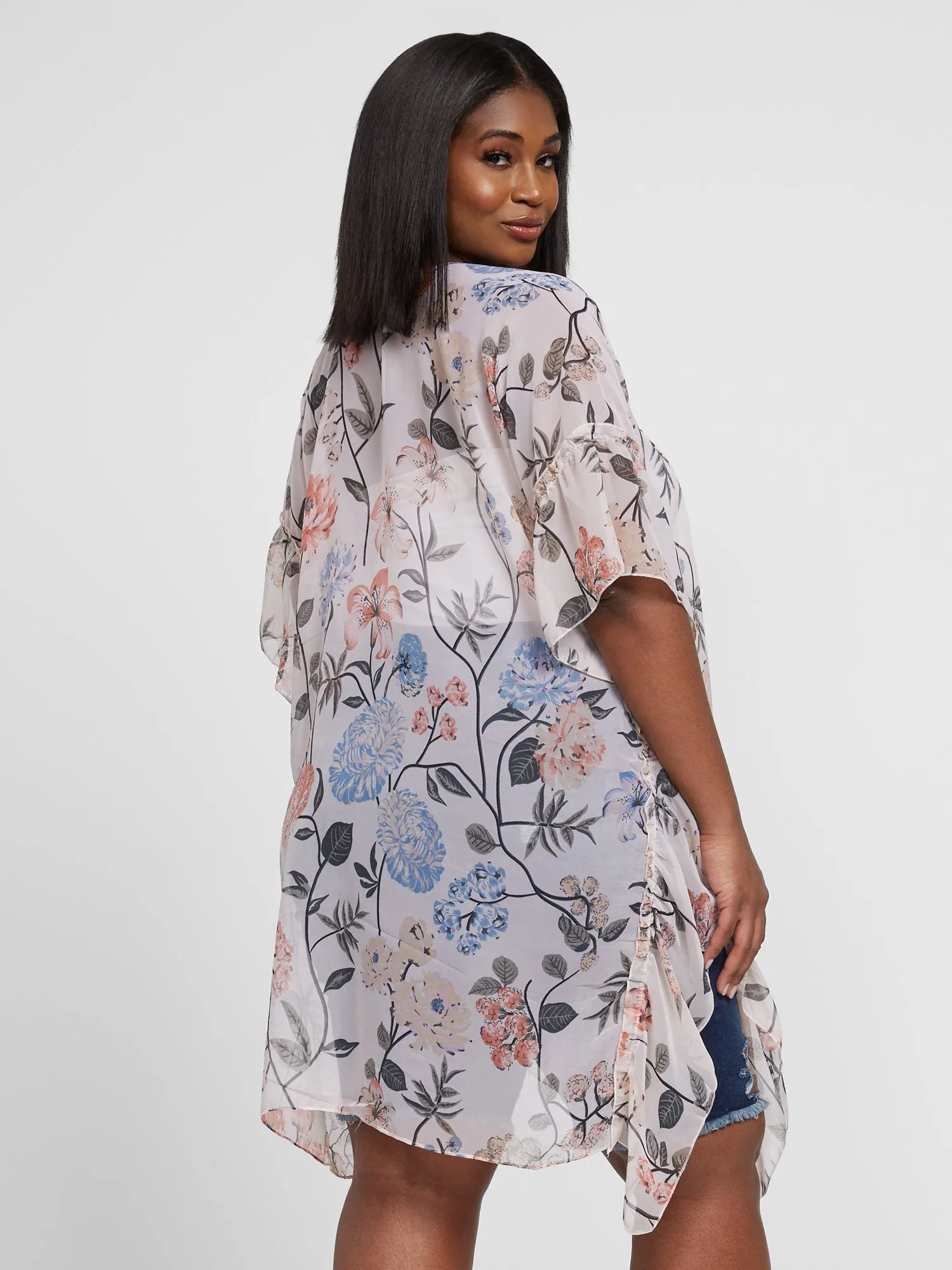 Marley Floral Ruffle Sleeve Kimono