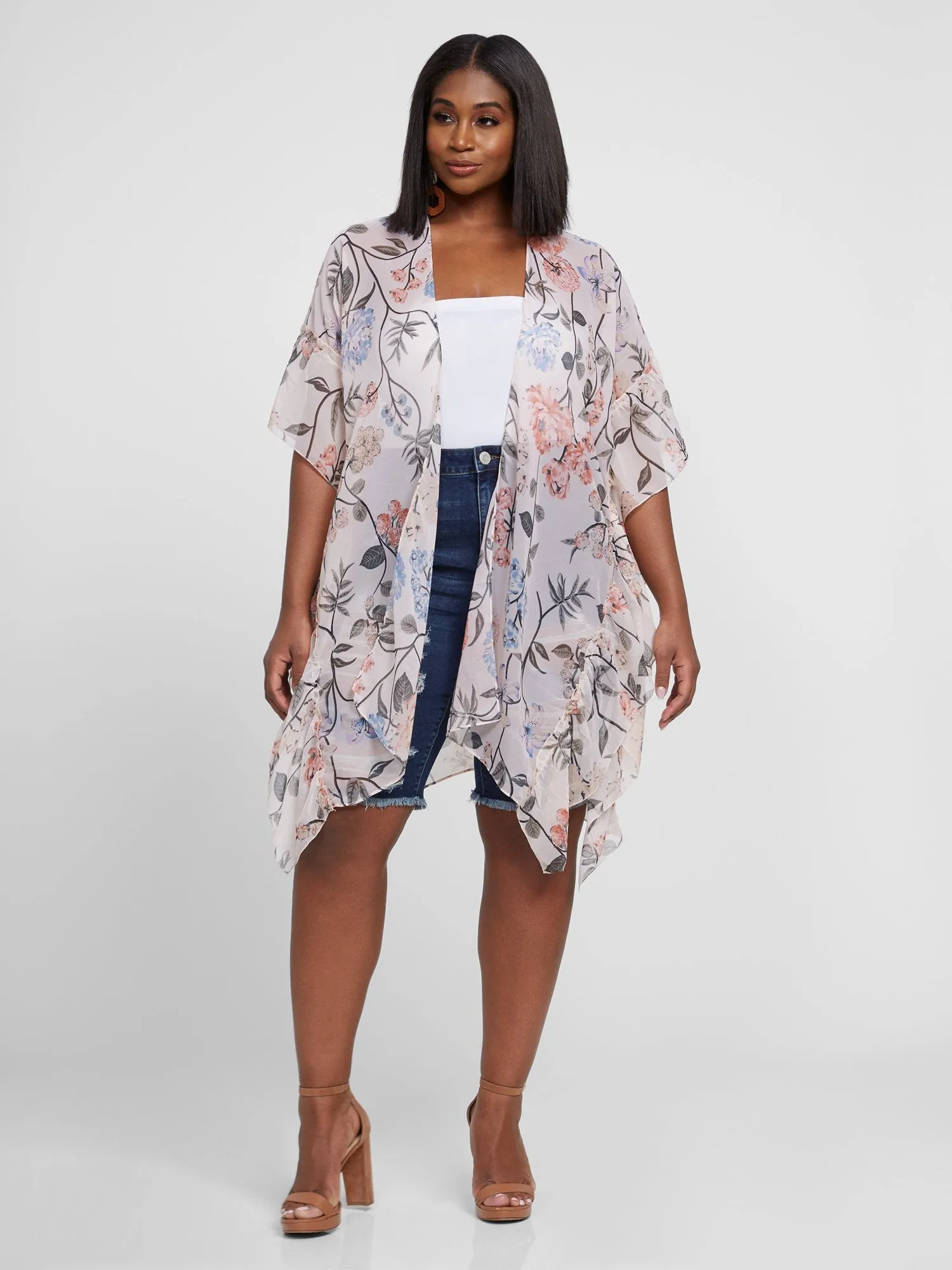 Marley Floral Ruffle Sleeve Kimono