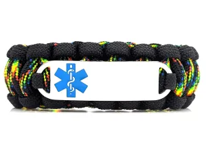 Medical Alert 550 Paracord Bracelet with Custom Engraved Stainless Steel ID tag w/ Ocean Blue Medical Symbol