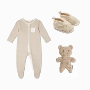 MORI x BINIBAMBA Sleepsuit, Booties & Crochet Toy Gift Set