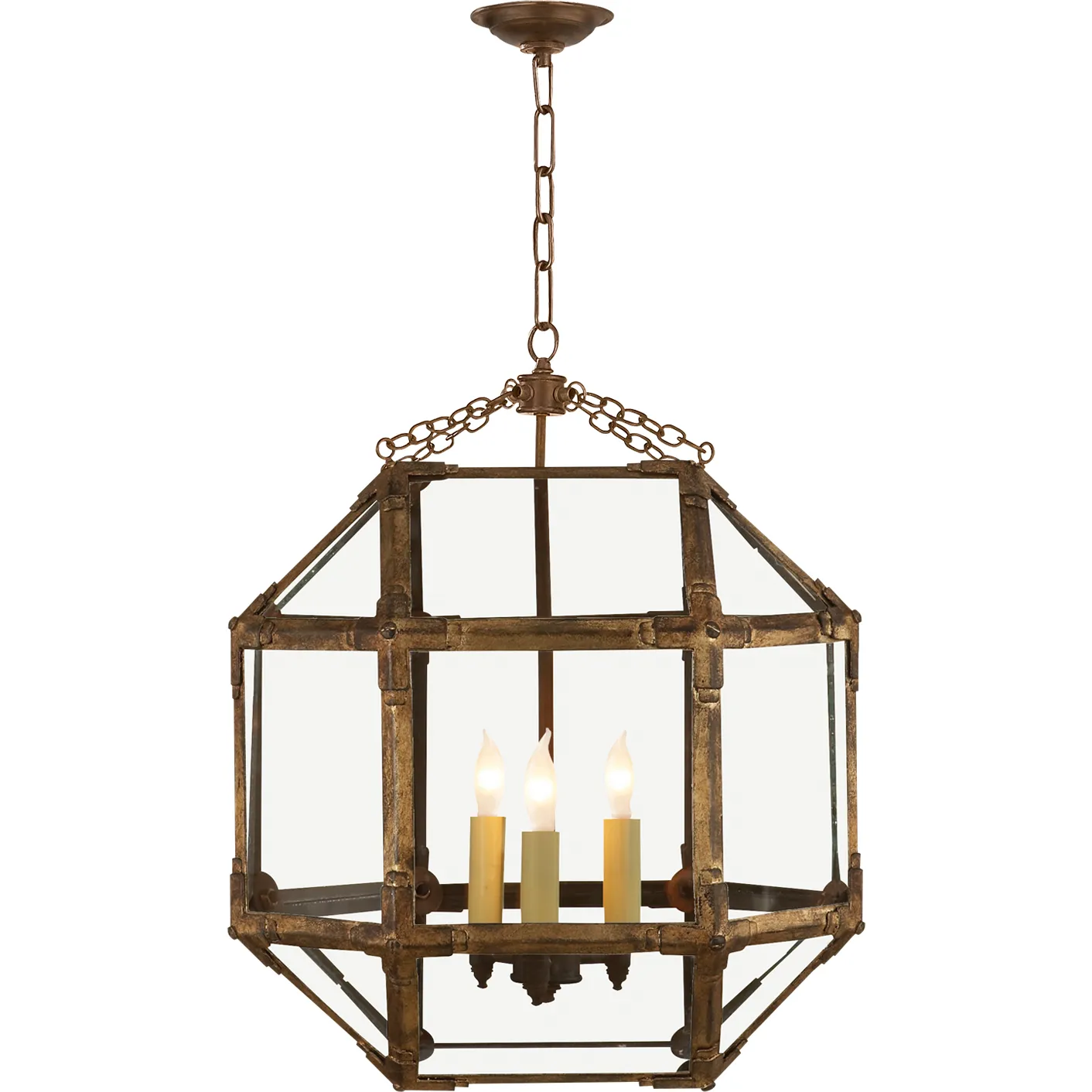 Morris Medium Lantern in Gilded Iron with Clear Glass