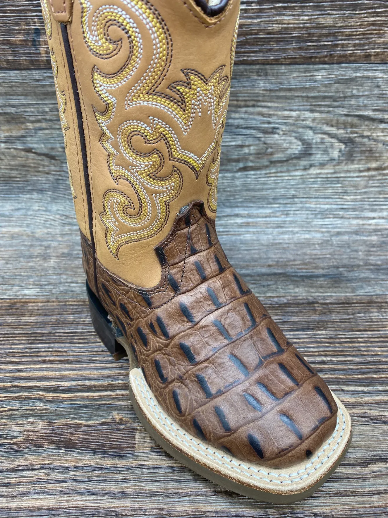 Old West Kids Croc Print Boots - Chocolate