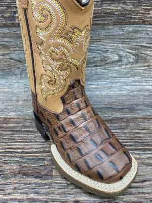 Old West Kids Croc Print Boots - Chocolate