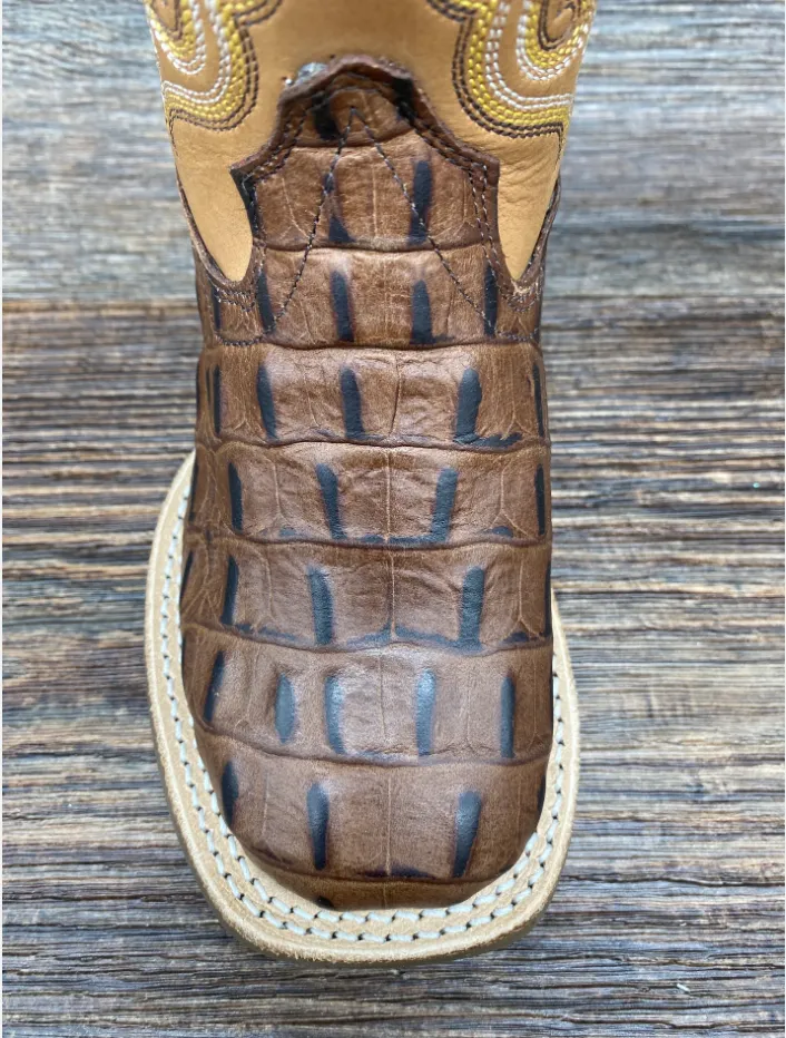 Old West Kids Croc Print Boots - Chocolate