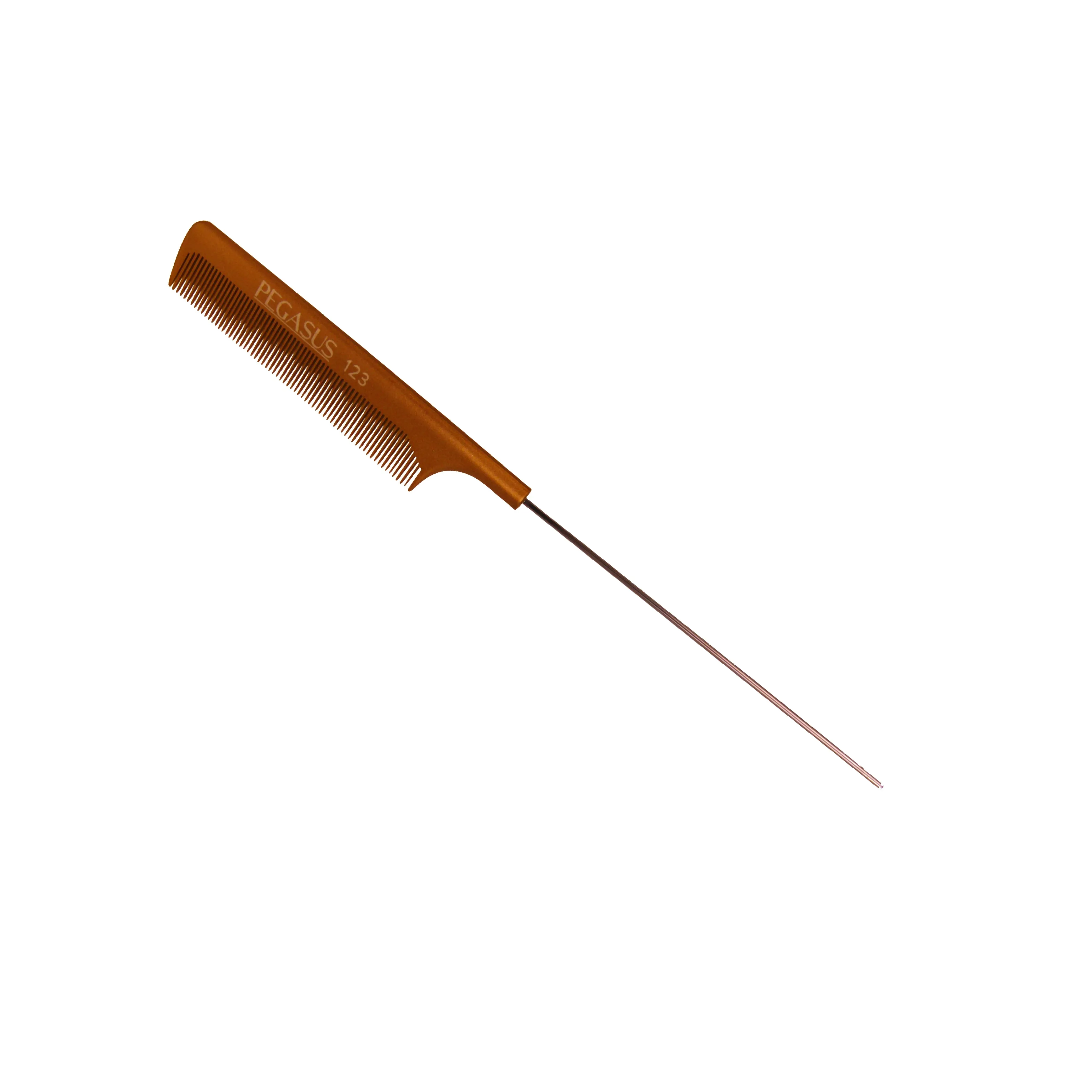 Pegasus MICOLOR 123, 9.75in Hard Rubber Fine Tooth Pintail Comb, Seamless, Anti Static, Heat and Chemically Resistant, Stainless Steel Pin, Great for Parting, Coloring Hair | Peines de goma dura - Gold