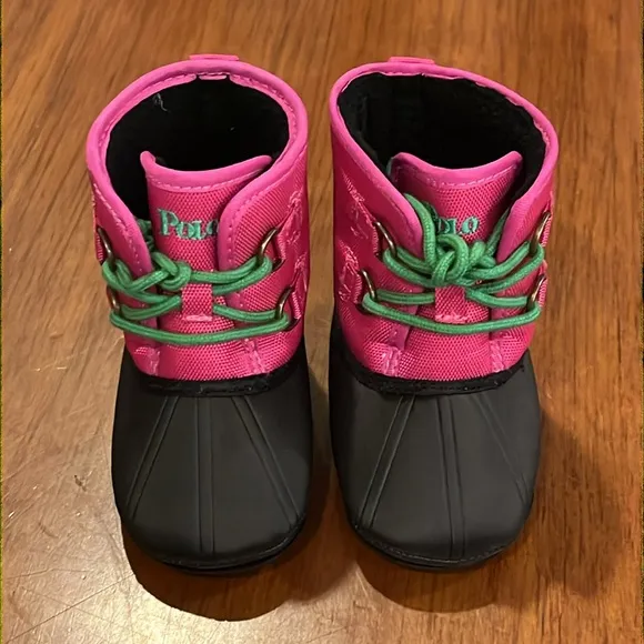 Polo Ralph Lauren Fuchsia Nylon Packer Crib Booties shoes boots Infant Baby Sz 2