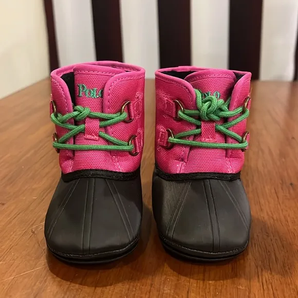 Polo Ralph Lauren Fuchsia Nylon Packer Crib Booties shoes boots Infant Baby Sz 2