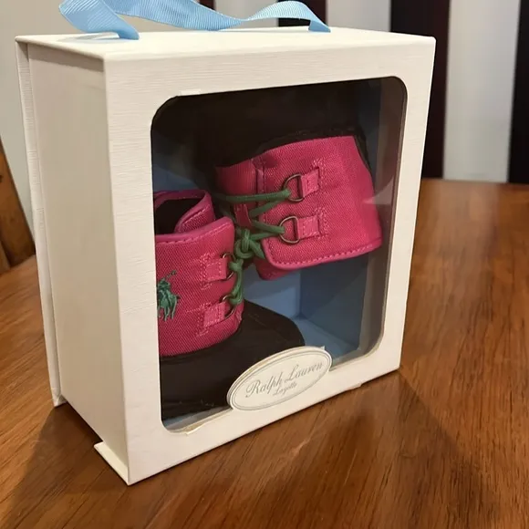 Polo Ralph Lauren Fuchsia Nylon Packer Crib Booties shoes boots Infant Baby Sz 2