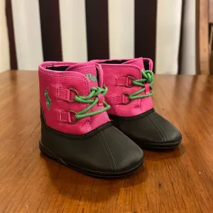 Polo Ralph Lauren Fuchsia Nylon Packer Crib Booties shoes boots Infant Baby Sz 2