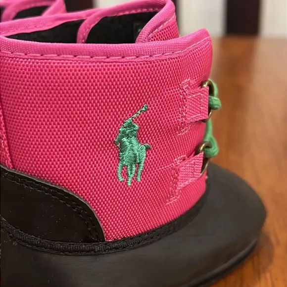 Polo Ralph Lauren Fuchsia Nylon Packer Crib Booties shoes boots Infant Baby Sz 2