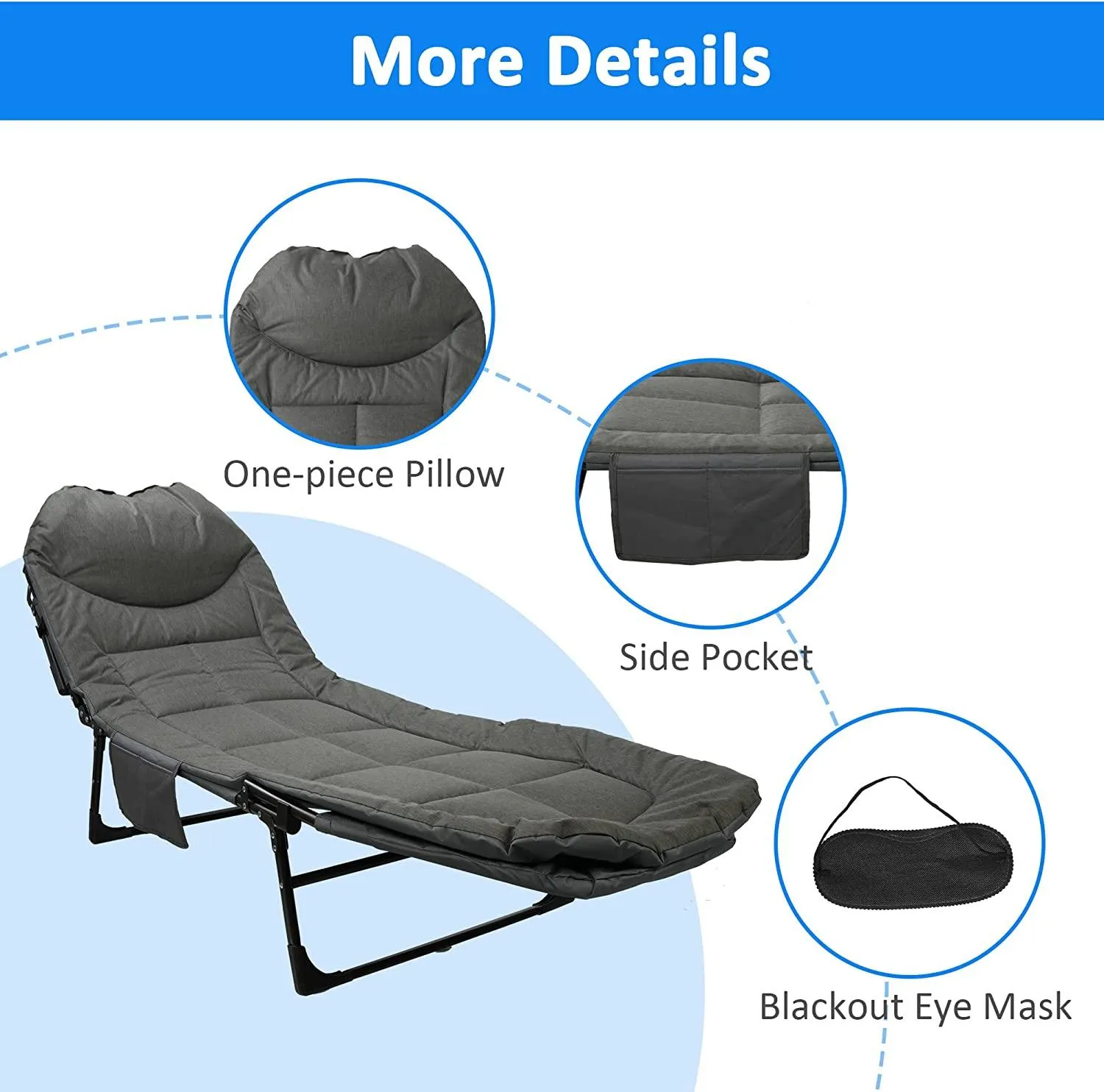 Portable Folding Camping Cot, Adjustable Backrest Outdoor Lounge Chair Sleeping Cots