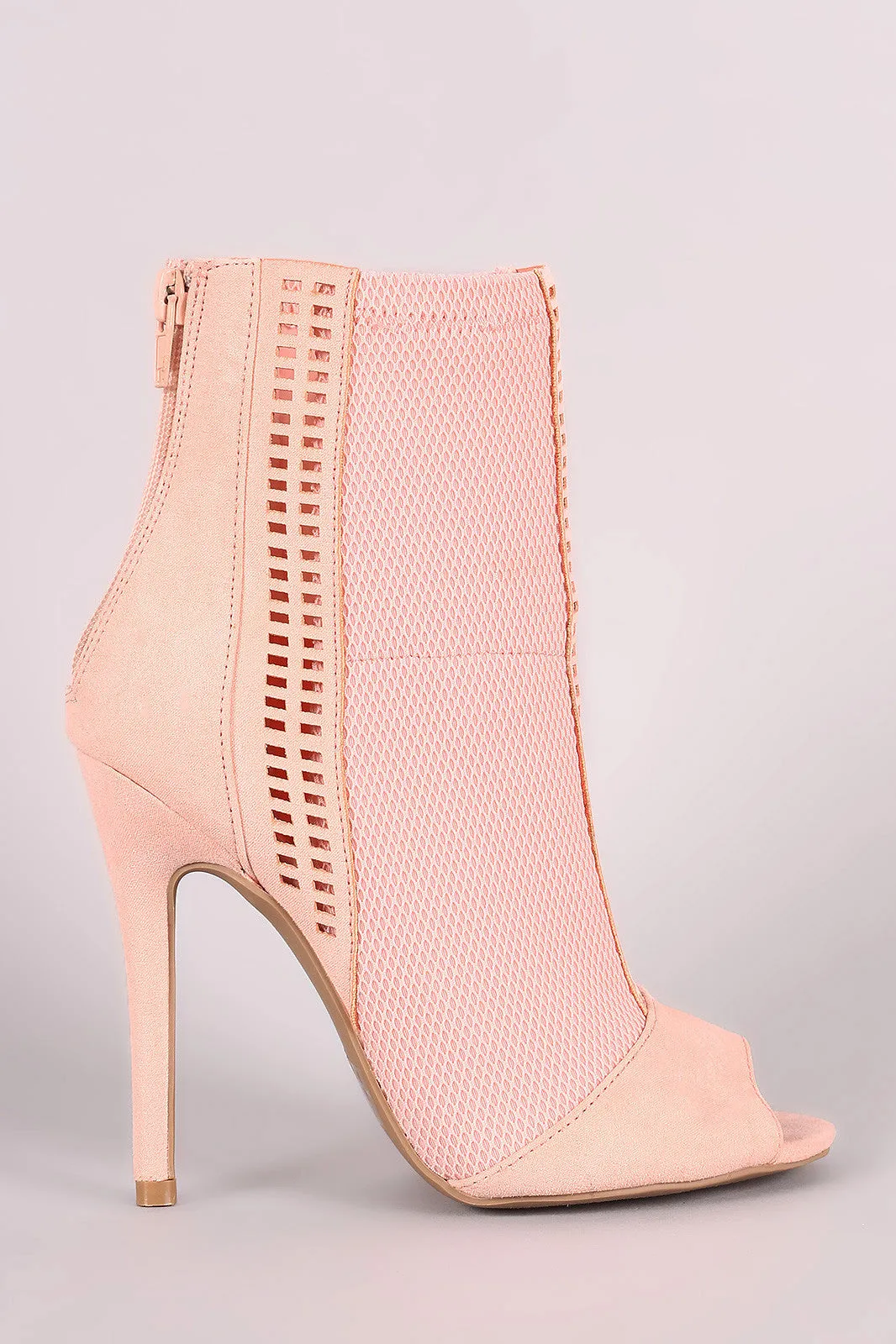 Qupid Perforated Suede Mesh Inset Stiletto Booties