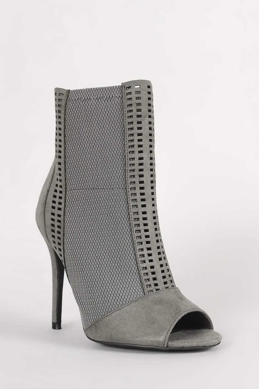 Qupid Perforated Suede Mesh Inset Stiletto Booties