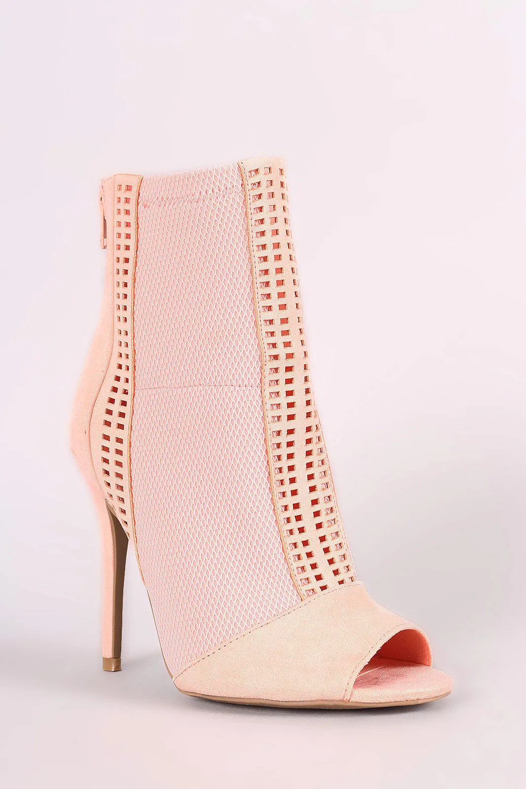 Qupid Perforated Suede Mesh Inset Stiletto Booties