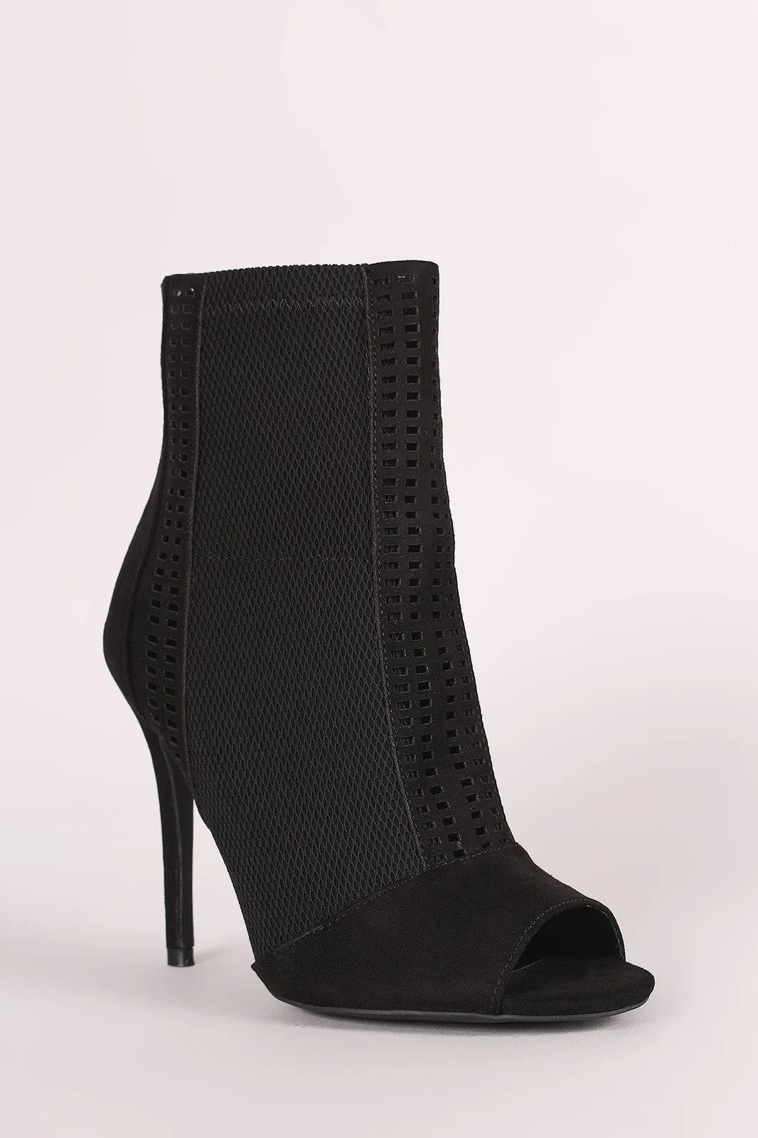 Qupid Perforated Suede Mesh Inset Stiletto Booties