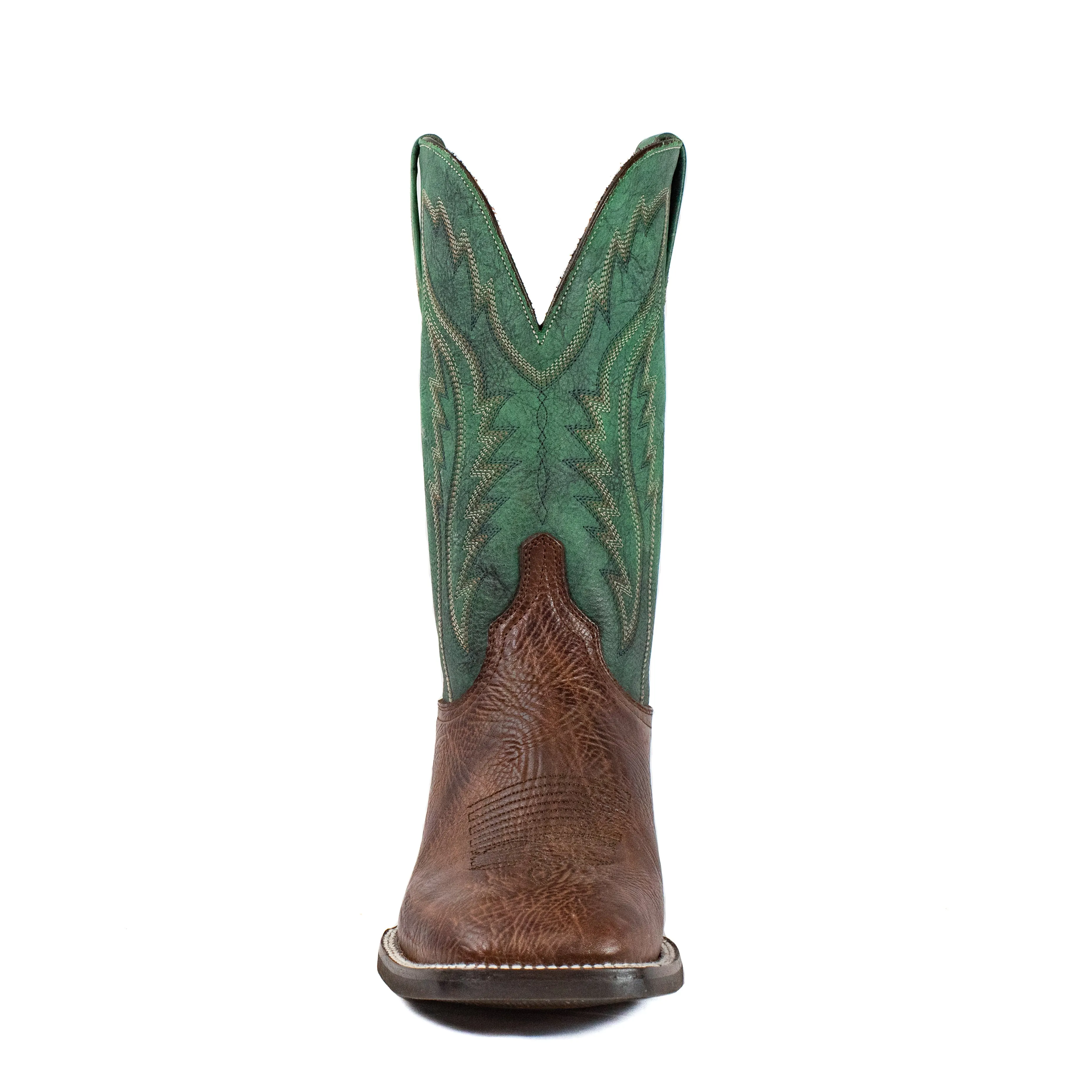 Ranch Boot (Rubber Sole) - Square Toe - Brown & Green