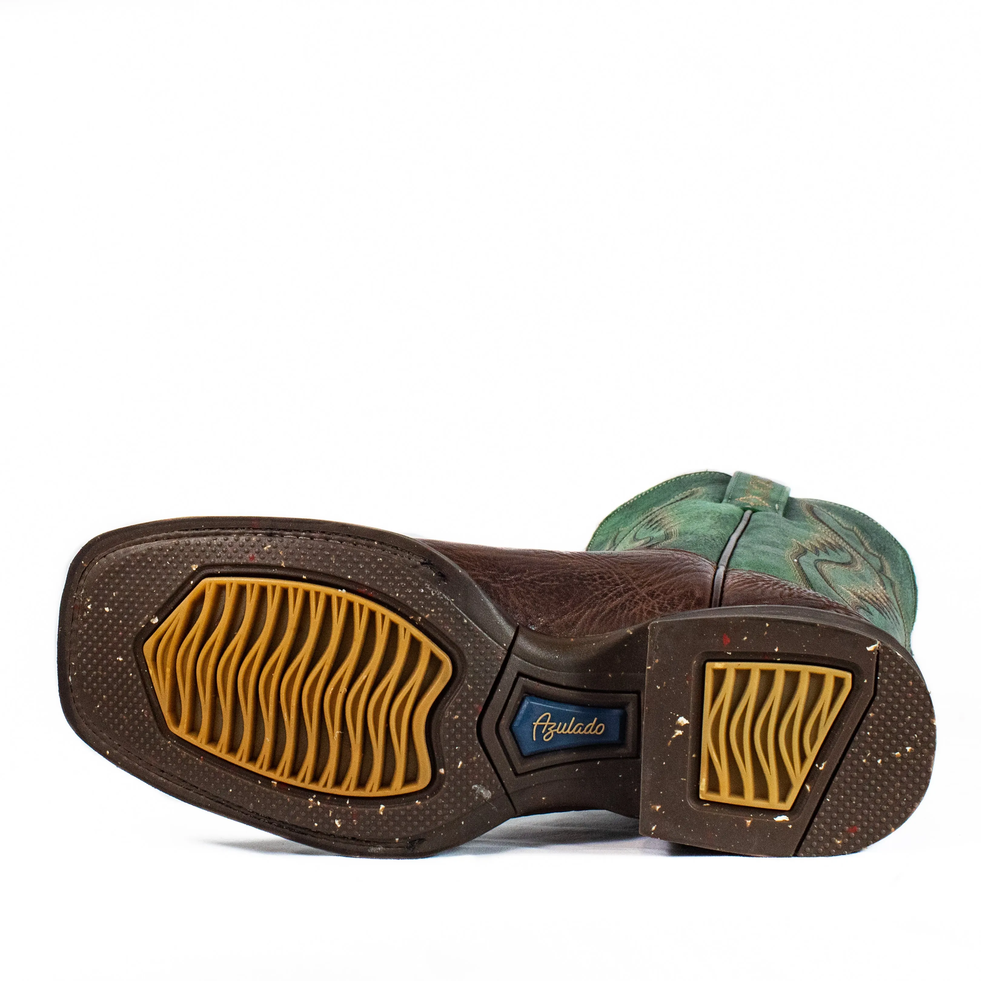 Ranch Boot (Rubber Sole) - Square Toe - Brown & Green