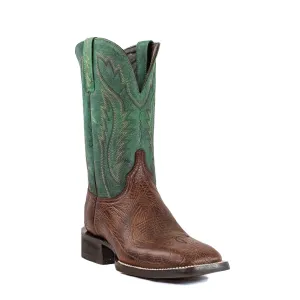 Ranch Boot (Rubber Sole) - Square Toe - Brown & Green