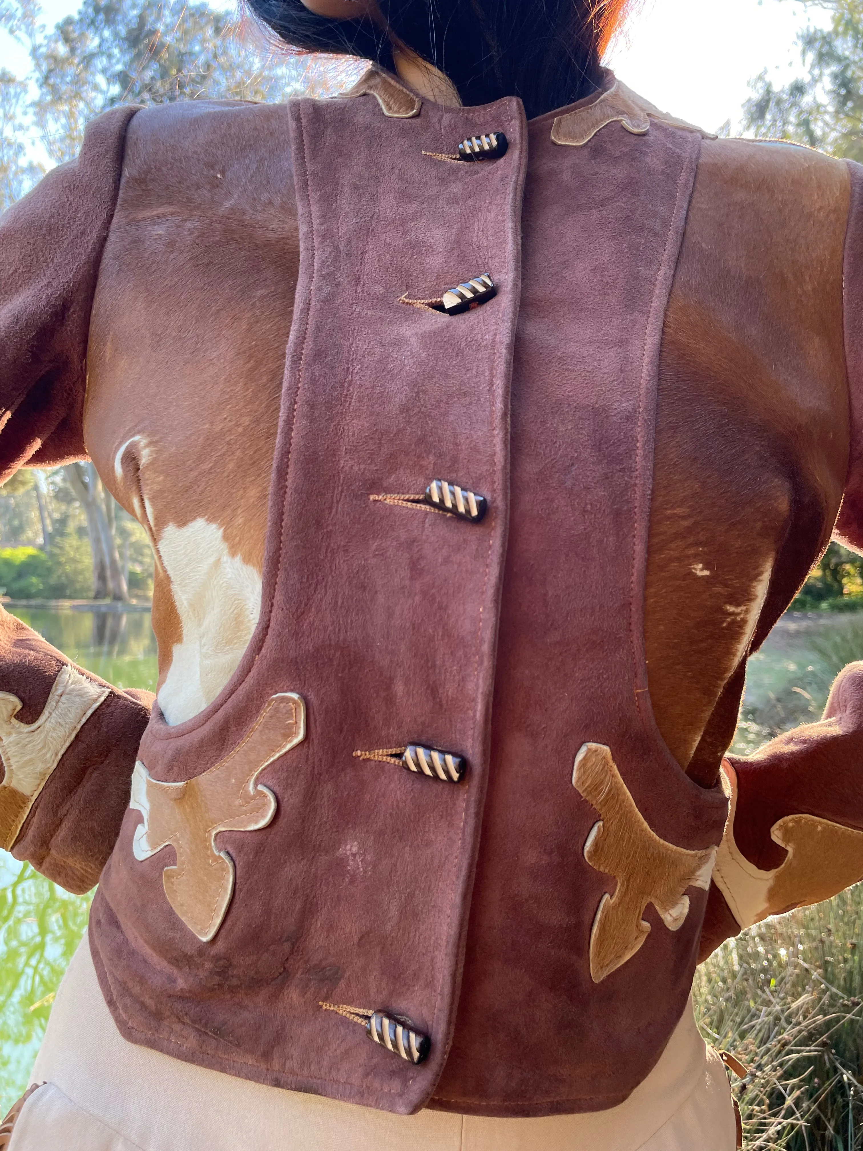 Rare Western Ladies Copped Hair On Hide Leather Jacket