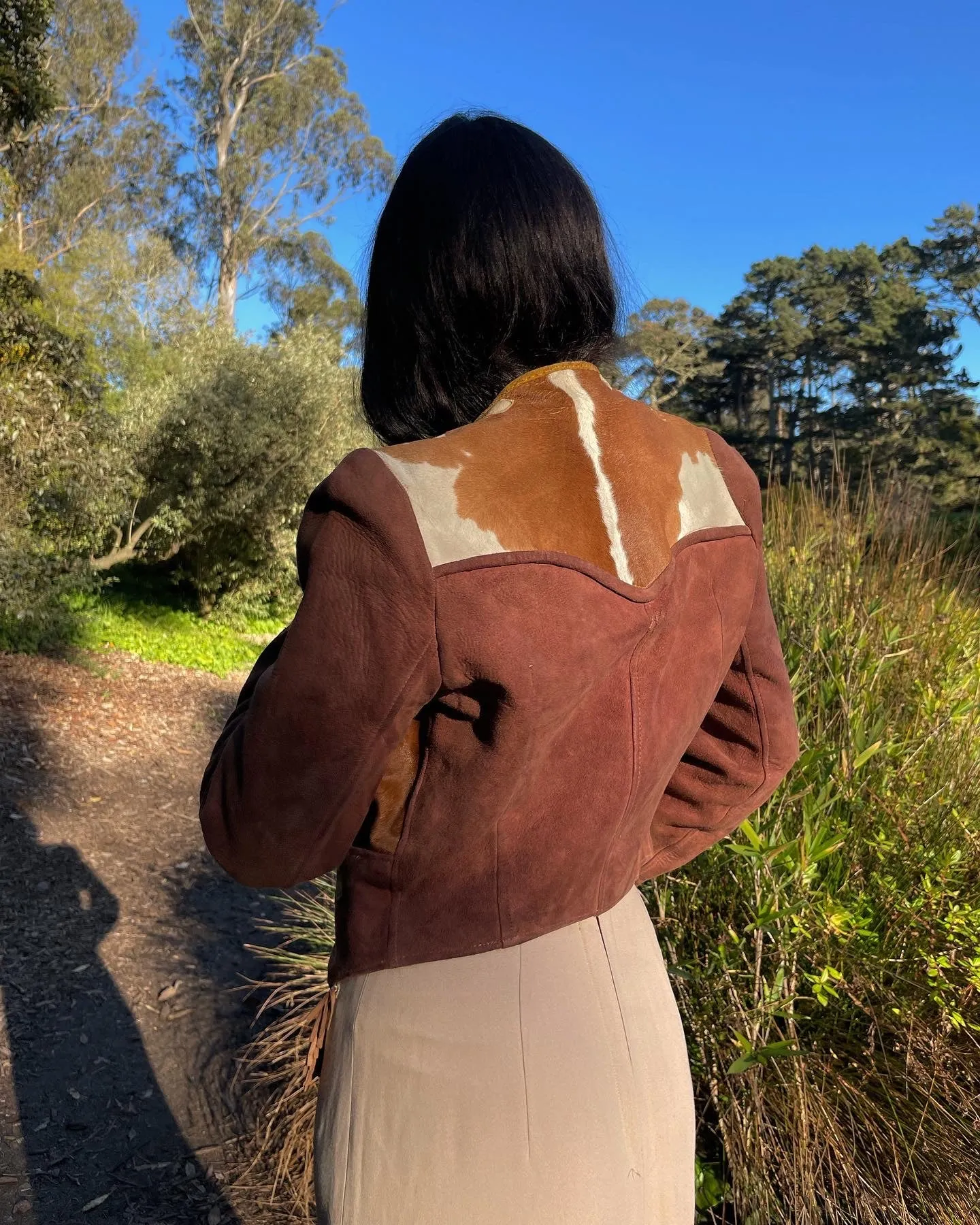Rare Western Ladies Copped Hair On Hide Leather Jacket