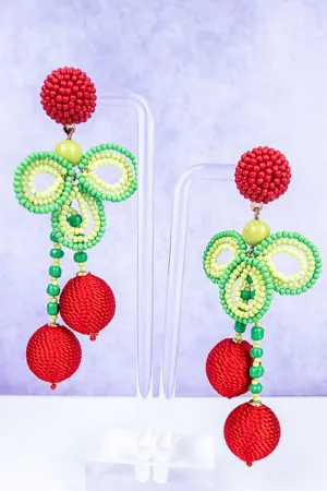 Seed Bead And Woven Cherry Earrings