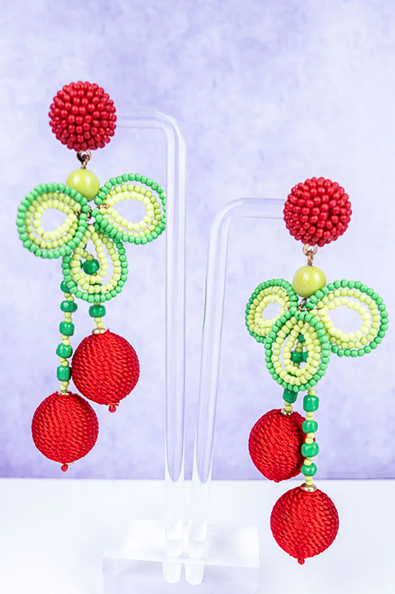 Seed Bead And Woven Cherry Earrings