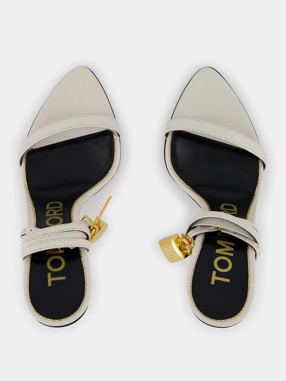 Shiny Leather Padlock White Sandals