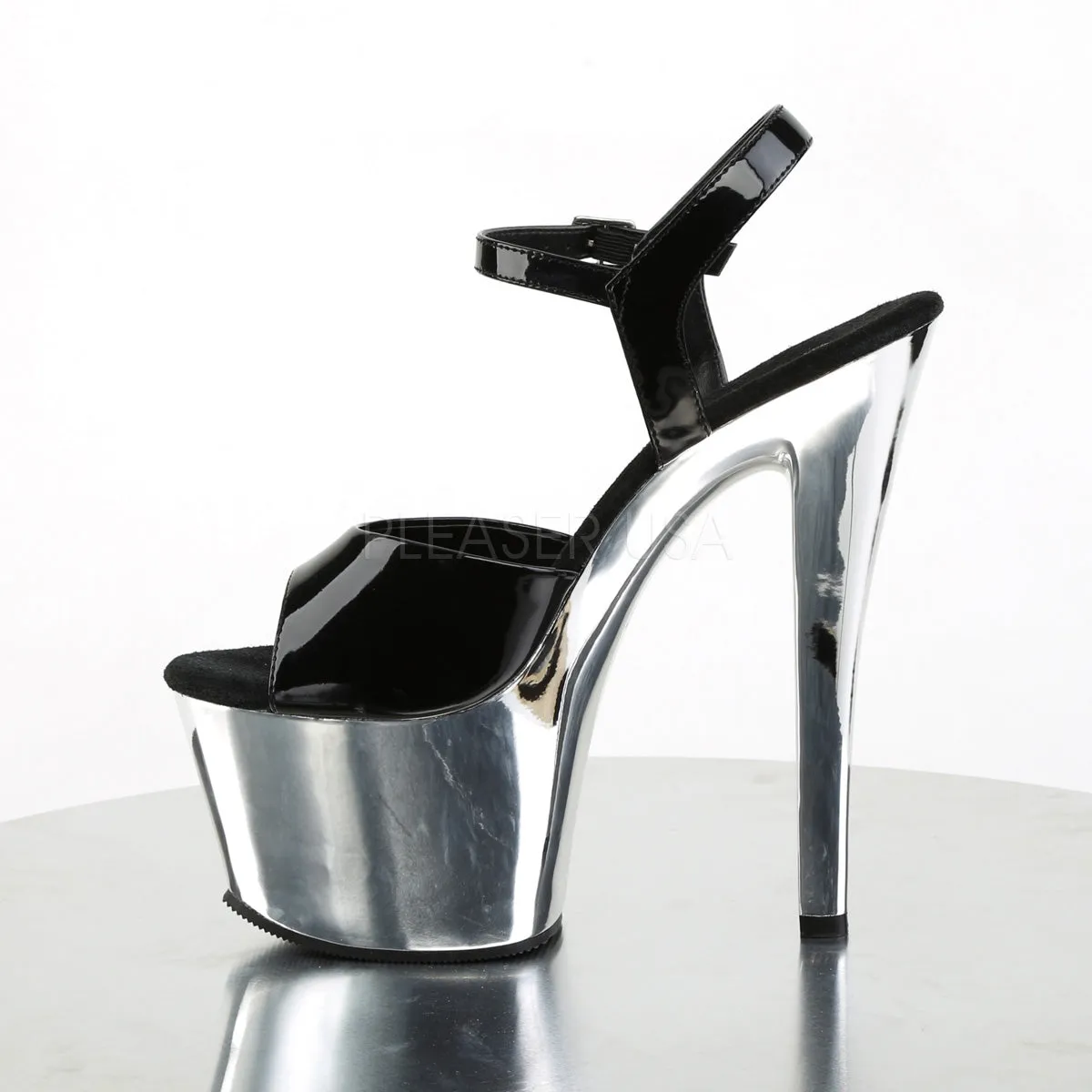 SKY-309  Black Patent/Silver Chrome