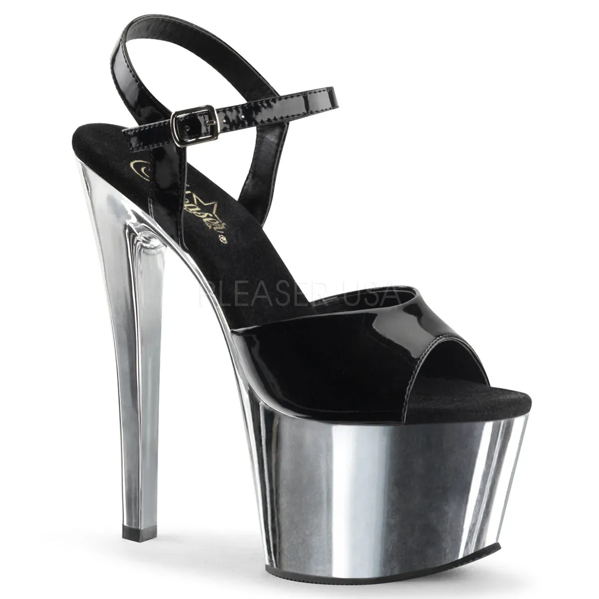 SKY-309  Black Patent/Silver Chrome