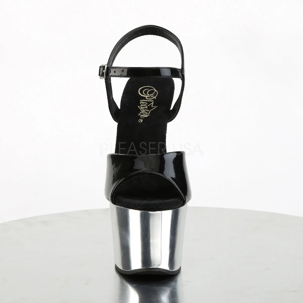 SKY-309  Black Patent/Silver Chrome