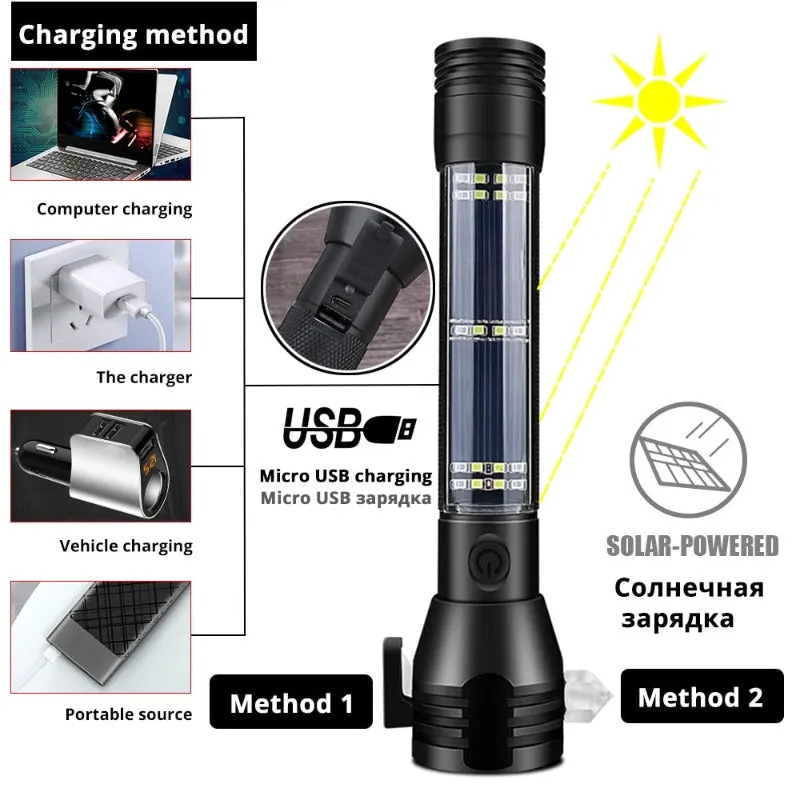 Solar LED Flashlight Multi-Function