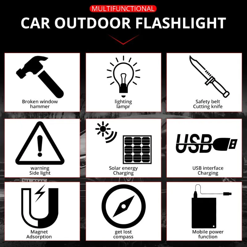 Solar LED Flashlight Multi-Function